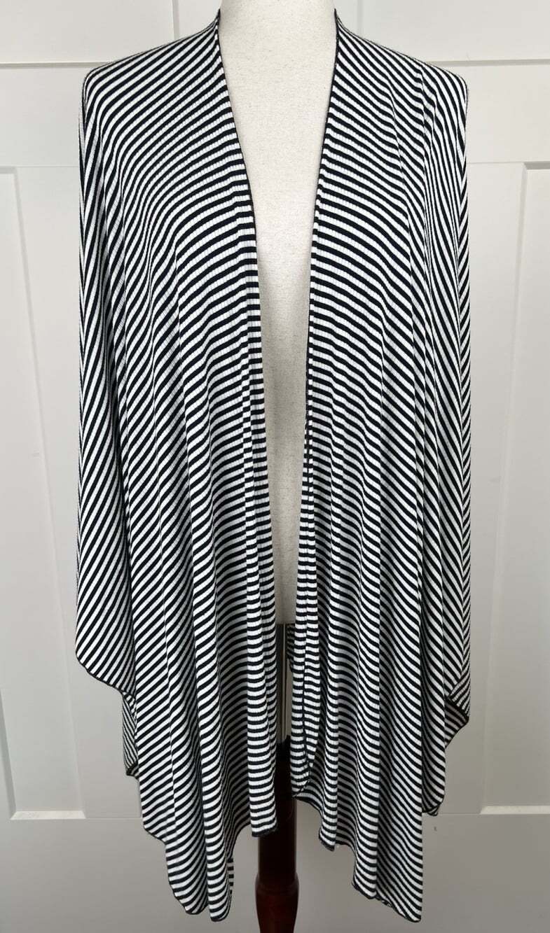 DONNI Womens Oversized Wrap Cardigan Navy White Stripe Draped Cape Made USA OS